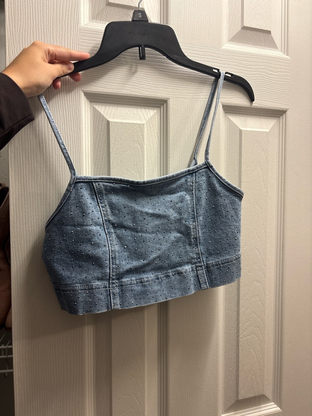 Garage Light Blue Denim Rhinestone Crop Camisole